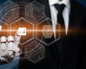 Robot stylisé représentant un assistant IA dans le parcours d’accueil de nouveaux utilisateurs
