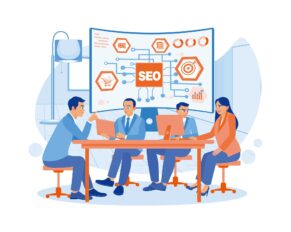 Équipe marketing structurant un centre de ressources B2B pour le référencement