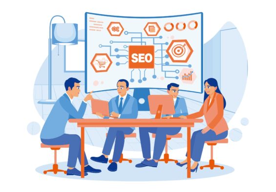 Équipe marketing structurant un centre de ressources B2B pour le référencement